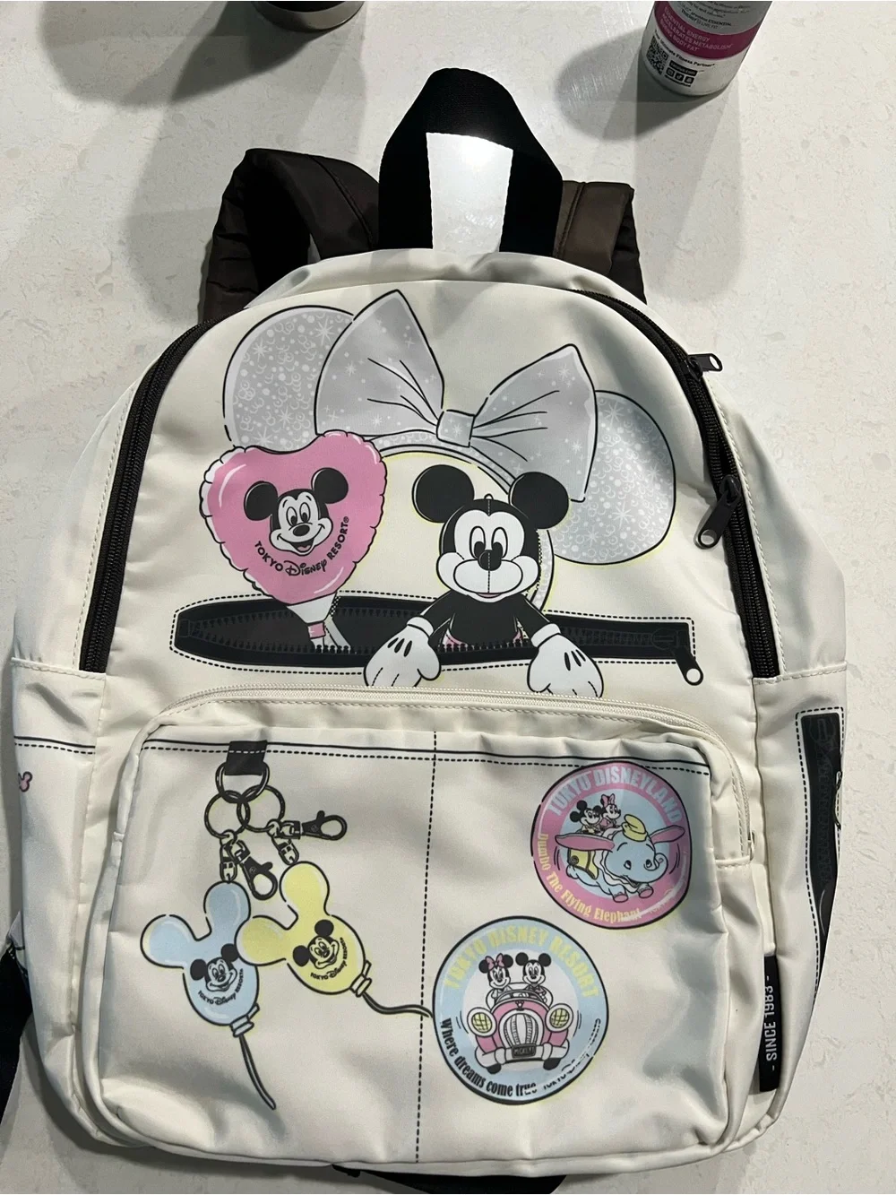 Disney White, Pink and Yellow Mickey Backpack with Charm Graphics